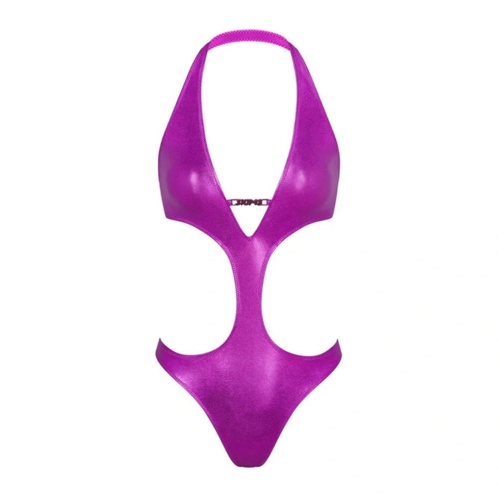 💜SKIMS (C4) METALLIC SWIM MONOKINI SWIMSUIT IN DRAGON FRUIT 2X NWT